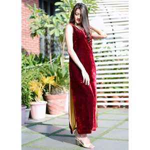 Robe fourreau simple en velours marron col en V, taille XS, taille naturelle, confortable et exclusive - Product Image 2