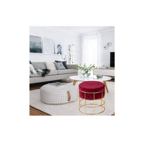 Round Metal Ottoman Sitting Stool Living Room Furniture Office Stool <b>Velvet</b> Ottoman <b>Footstool</b> Footrest Stool Pouffes Home Decor - Product Image 4