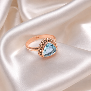 Pure 925 Sterling Silver Pear Blue Topaz Handmade Vintage Beaded <b>Statement</b> <b>Ring</b> 18K Rose Gold Yellow Gold Plated Jewelry - Product Image 3