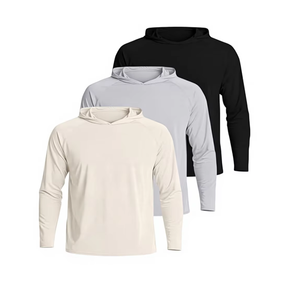 Haut de compression à manches longues à capuche pour homme, polyester/nylon, antibactérien, UPF50+, anti-UV, vêtements de sport pour l'entraînement - Product Image 1