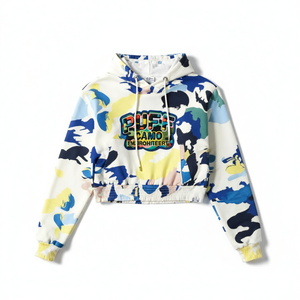 Sudaderas Cortas de Camuflaje Bordadas para Mujer al por Mayor, con Logotipo Personalizado, de Algodón y Felpa, Fabricante OEM ODM de Marca Privada - Product Image 3