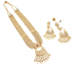 Classic Gold Plated Pearl Kundan Bridal Jewelry Set with Earrings - Product Image 2