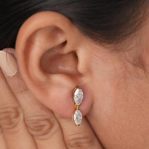 Elegant 0.51+0.31CT Each Marquise Cut Diamond Drop Earrings Lab Grown 14K Solid Gold Anniversary <b>Gift</b> For Partner Charms - Product Image 3