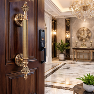 Manija de Puerta de Latón Sólido de Lujo Estilo Bastión Real |   Pilar Reforzado Moderno y Duradero para Exteriores, Decorativo para Entrada Principal de Hotel - Product Image 4