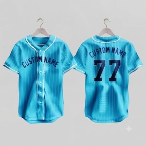 Maillot de baseball personnalisé à rayures bleues unisexe à manches courtes boutonné respirant uniforme sportif adulte toutes saisons - Product Image 1