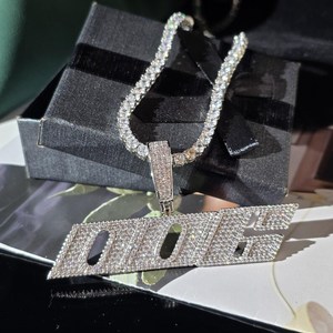 Italic Letter & Name Necklace With Tennis Chain, Iced Out Pendant, Hip Hop Jewelry - Product Image 6