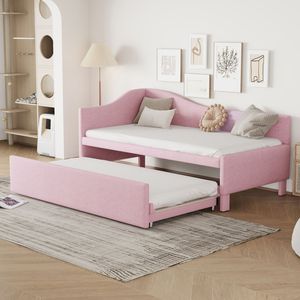 Divano letto a L imbottito rosa, misura Twin, con letto estraibile a scomparsa - Product Image 3