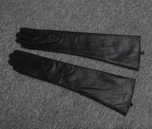 Leather Opera Length <b>Gloves</b> Black Plain Unlined Winter Business Daily Use - Product Image 1