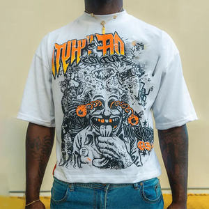T-shirts graphiques personnalisés sur mesure pour hommes, coupe oversize, en coton gris délavé, motif à carreaux, impression DTG, style vintage hip-hop - Product Image 2