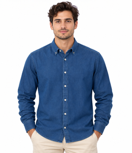 <b>Mens</b> Royal Blue <b>Denim</b> Button Front Classic Full Sleeve Casual <b>Shirt</b> 100% Cotton Solid Fabric Soft Regular Fit - Product Image 1