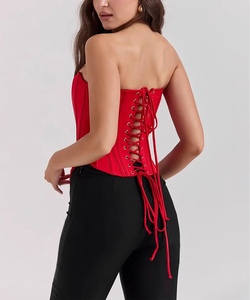 Women’s Strapless Satin Crop <b>Top</b> Bandage Bustier Low Back Spandex Sexy Summer Crop <b>Top</b> - Product Image 3