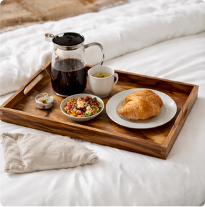 Large Rectangular Wooden Serving <b>Tray</b> With Handles Premium Natural Wood Butler <b>Tray</b> For <b>Breakfast</b> In Bed Coffee Table Decor - Product Image 2