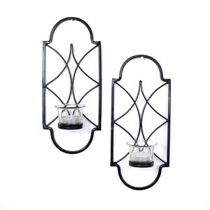 Ensemble de porte-bougies décoratifs muraux en métal faits à la main avec 2 coupelles en verre, lot de 2 - Product Image 1