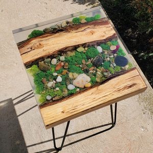 Forest Creek Wooden Moss <b>Epoxy</b> <b>Table</b> Handmade Rustic River Design <b>Coffee</b> <b>Table</b> Natural Pebble Art Luxury Nature Inspired Home - Product Image 4
