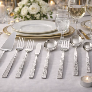 Ensemble de couverts de table, service de couverts de salle à manger, ensemble de couverts modernes, couverts lourds, ensemble de couverts design, couverts à manche marron - Product Image 1