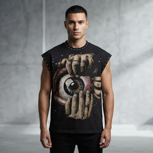 Custom Vintage Graphic Printed <b>Tank</b> <b>Top</b> 100% Cotton Jersey Fabric Sleeveless O Neck T Shirt Unisex Casual Wear OEM Wholesale - Product Image 6