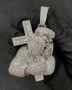 Colgante de Jesucristo con Corona de Espinas, Cruz con Incrustaciones de Moissanita, Plata 925 con Baño de Rodio, Joyería Religiosa Cristiana - Product Image 2