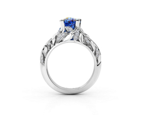 Stunning Luxury <b>925</b> Sterling <b>Silver</b> Blue Stone <b>Ring</b> Brilliant CZ Pave Leaf Band Women Wedding <b>Ring</b> - Product Image 1