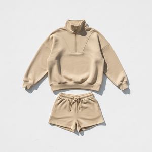 Conjunto de Sudadera con Cierre de Cremallera y Pantalones Cortos para Mujer, Estilo Casual, Ligero, de Dos Piezas, Conjunto Deportivo Personalizado para Mujer - Product Image 4
