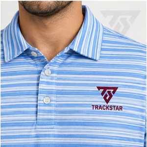 Trackstar <b>Men's</b> Blue <b>White</b> Fine Horizontal Stripe <b>Polo</b> Shirt Short Sleeve Button Collar Casual Golf Shirt Custom Logo - Product Image 5
