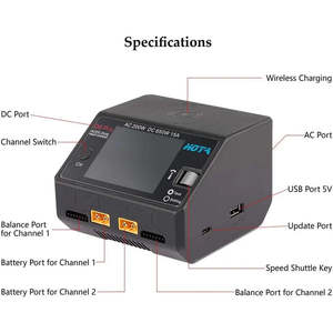 New HOTA D6 Pro AC200W DC650W 15A LiHv Nicd NiMH <b>Lipo</b> <b>Battery</b> <b>Charger</b> Wireless Charging for Phone and RC Drone Parts - Product Image 5