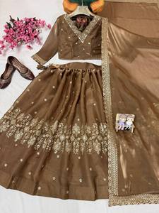 Women Lehenga Choli <b>Tissue</b> Silk Sequence Work Indian <b>Wedding</b> Outfit Elegant Party Dress - Product Image 5