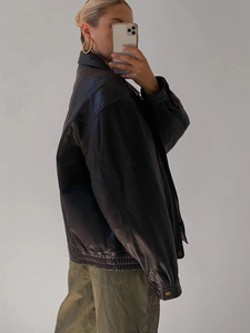 90s Vintage <b>Womens</b> Oversized 100% Genuine Leather Waterproof <b>Jacket</b> Straight Fit Retro Casual <b>Spring</b> Autumn Winter - Product Image 3
