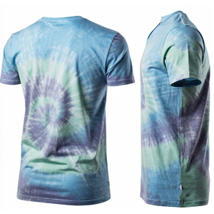 Camiseta de manga corta con cuello en V y efecto tie-dye para hombre, informal, de punto, corte regular, multicolor, ligera. - Product Image 4