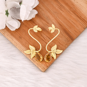 Boucles d'oreilles pendantes en laiton plaqué or avec serti clos en pierre gemme Citrine Hydro, bijoux de mode faits à la main et tendance pour femmes - Product Image 2
