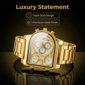 Reloj de Cuarzo Cuadrado para Hombre con Diseño Multidial Dorado, Calendario, Reloj de Pulsera de Lujo para Hombre, Moderno, Casual, para Negocios y Viajes - Product Image 2