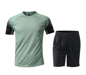 Men's <b>White</b> Crew Neck T-Shirt Black <b>Shorts</b> 2 Piece Running Set Quick Dry Polyester Sportswear Color Blocking Summer Athletic - Product Image 3