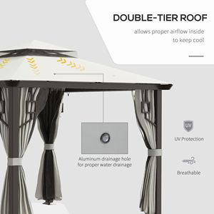 Gazebo da Esterno 3x3m con Tetto a Doppio Livello, Struttura in Alluminio, Tende e Zanzariere per Villa, Cortile, Giardino, Prato - Product Image 4