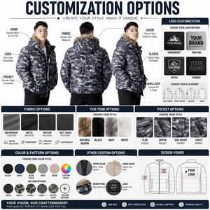 Blouson matelassé personnalisé pour homme, hiver, camouflage, à capuche, avec fourrure, imperméable, coupe-vent, logo personnalisé, vêtement d'extérieur - Product Image 4