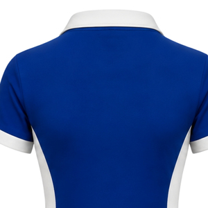 Women Royal Blue <b>Dress</b> Shirt with <b>White</b> Collar Cuffs and Side Panels Short Sleeve Embroidered Crest Fitted Uniform Apparel - Product Image 4