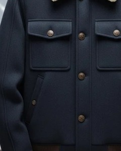 Men's Navy Wool Jacket <b>Turn</b>-down Collar <b>Button</b> Closure - Product Image 2