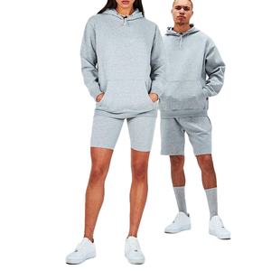 Conjunto de pantalones cortos y Sudadera con capucha y hombros caídos causales al por mayor para hombre, conjunto de Sudadera con capucha y pantalones cortos de talla grande con logotipo personalizado de 2 piezas para correr - Product Image 1