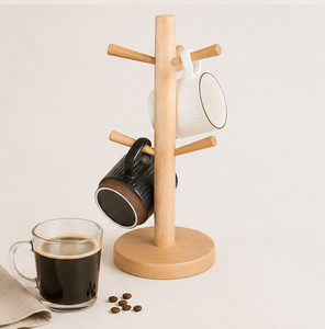 Premium Eco-Friendly Wooden Mug <b>Tree</b> <b>Stand</b> 6 Hook Space-Saving Coffee Cup Rack Holder For Kitchen Countertop & Coffee Bar Decor - Product Image 2