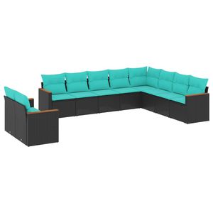 Ensemble de canapés de patio en rotin PE noir avec structure en acier thermolaqué, meubles d'extérieur rembourrés pour 7 personnes, design contemporain - Product Image 4