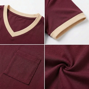 Women V Neck T-Shirt Solid Color Short Sleeve Pocket Casual Loose Fit Cotton <b>Top</b> Spring Summer Wear - Product Image 6