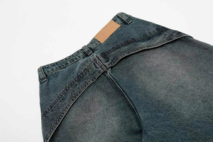 Jean en denim pour homme avec strass, coupe large et droite, délavé, logo personnalisé, style streetwear - Product Image 4