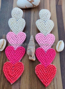 ต่างหูรูปหัวใจประดับลูกปัด งานแฮนด์เมด ปักลูกปัดแบบยาว สีสันสดใส เครื่องประดับแฟชั่นเก๋ไก๋  รับสั่งทำตามขนาด - Product Image 3