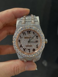 Reloj Mecánico Iced Out con Esfera Redonda, Reloj de Pulsera de Acero Inoxidable con Moissanita, Visualización de Fecha Analógica para Hombre - Product Image 1