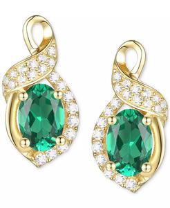 Lab-Grown <b>Emerald</b> (3/4 ct. t.w.) & Lab-Grown White Sapphire (1/6 ct. t.w.) Oval Swirl <b>Stud</b> Earrings in 14k Gold-Plated Sterling - Product Image 3