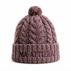 Gorro de Punto Personalizado Color Rosa Beige con Pompón y Puño, Gorro de Invierno Cálido con Logotipo - Product Image 4