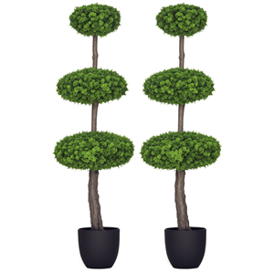 Set di 2 Alberi Artificiali di Bosso Topiario da 110 cm con Vasi, Decorazione Finta per Casa, Ufficio e Soggiorno, per Uso Interno - Product Image 1