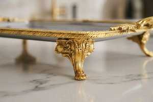 Plateau de service antique en laiton avec poignées, plateau à thé et à café argenté avec pieds, style ottoman, décoration de luxe pour la maison, cadeaux - Product Image 6
