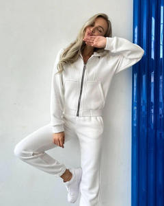 Ensemble de survêtement d'hiver pour femmes grande taille, couleur unie, sweat-shirt 100% coton avec pantalon de jogging deux pièces - Product Image 4