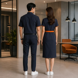 Chemise uniforme bleu marine à manches courtes avec bordure orange en polyester respirant pour vêtements de travail pour adultes - Product Image 2