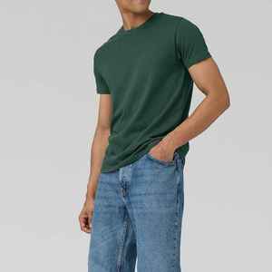 T-shirt à manches courtes pour homme, vert foncé, col rond, coupe classique, vêtements décontractés, jersey 100% coton, couleur unie, tricoté - Product Image 5