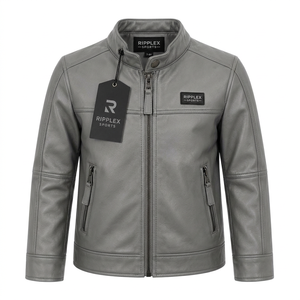 Classic Kids Leather Jacket Canvas Soft Texture Durable Stitching Comfortable Wear Modern Style Active Lifestyle Waterproof - Product Image 4